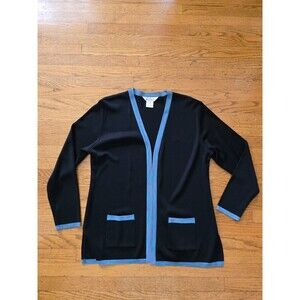 Exclusively Misook Open Front Knit Cardigan Black with Colored Trim Size Medium